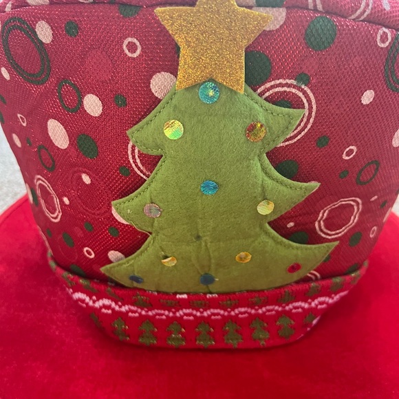Tall Christmas hat with Christmas Tree and rim with small red/green Pom poms. - Picture 2 of 5